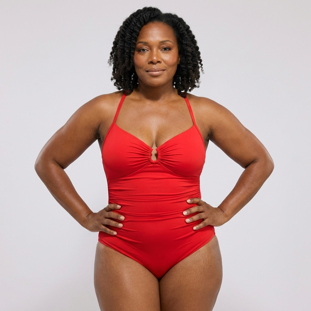 Woman wearing the Sculpt™ Smooth & Lift shaping swimsuit in red, front view